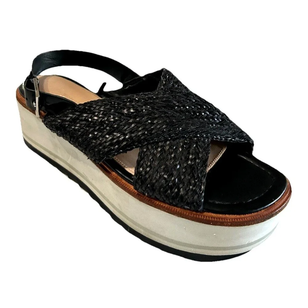 Zara Womens Black Braided Woven Platform Slingback Sandals Eu 40 / US 9
